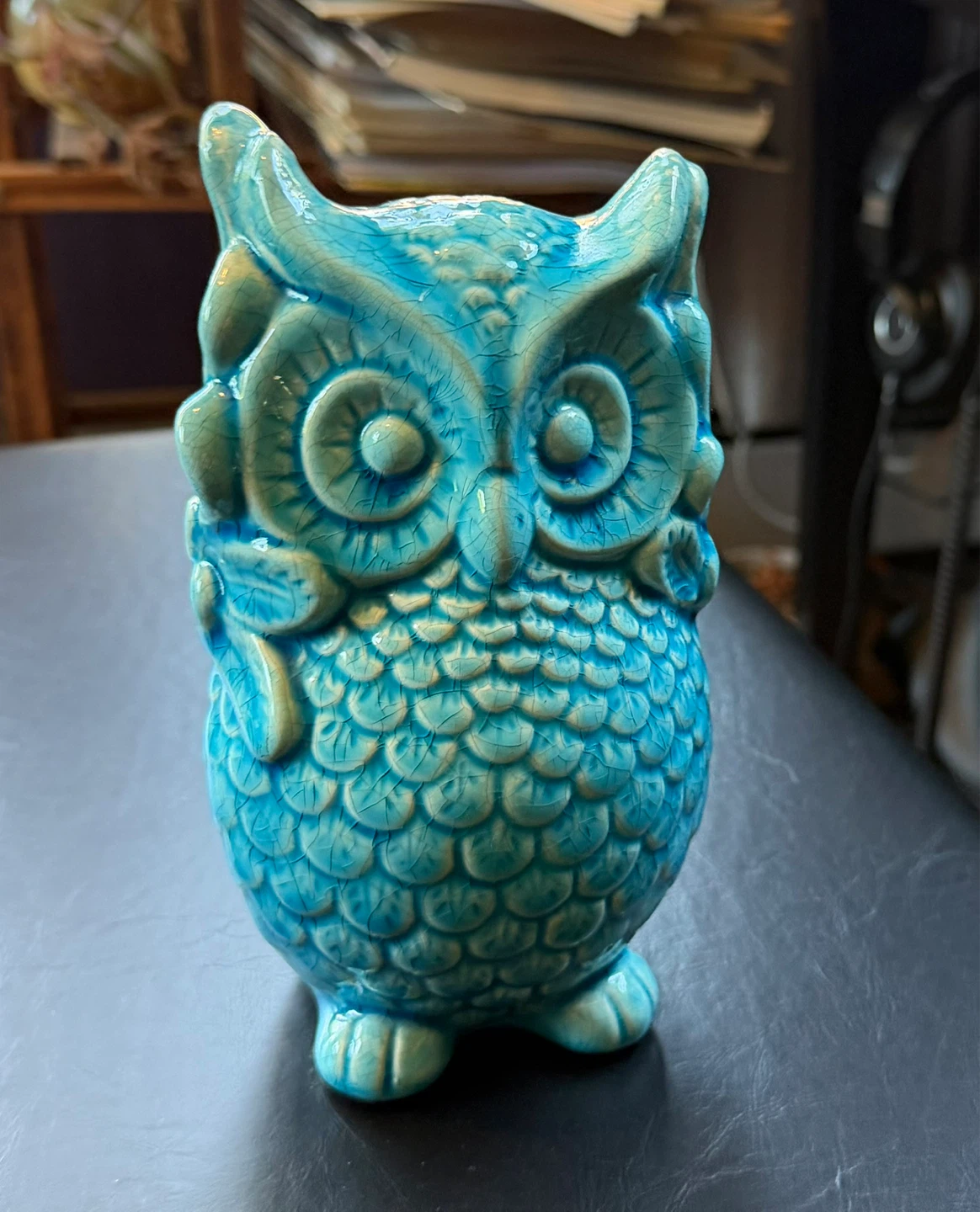 Blue Ceramic Owl Figurine