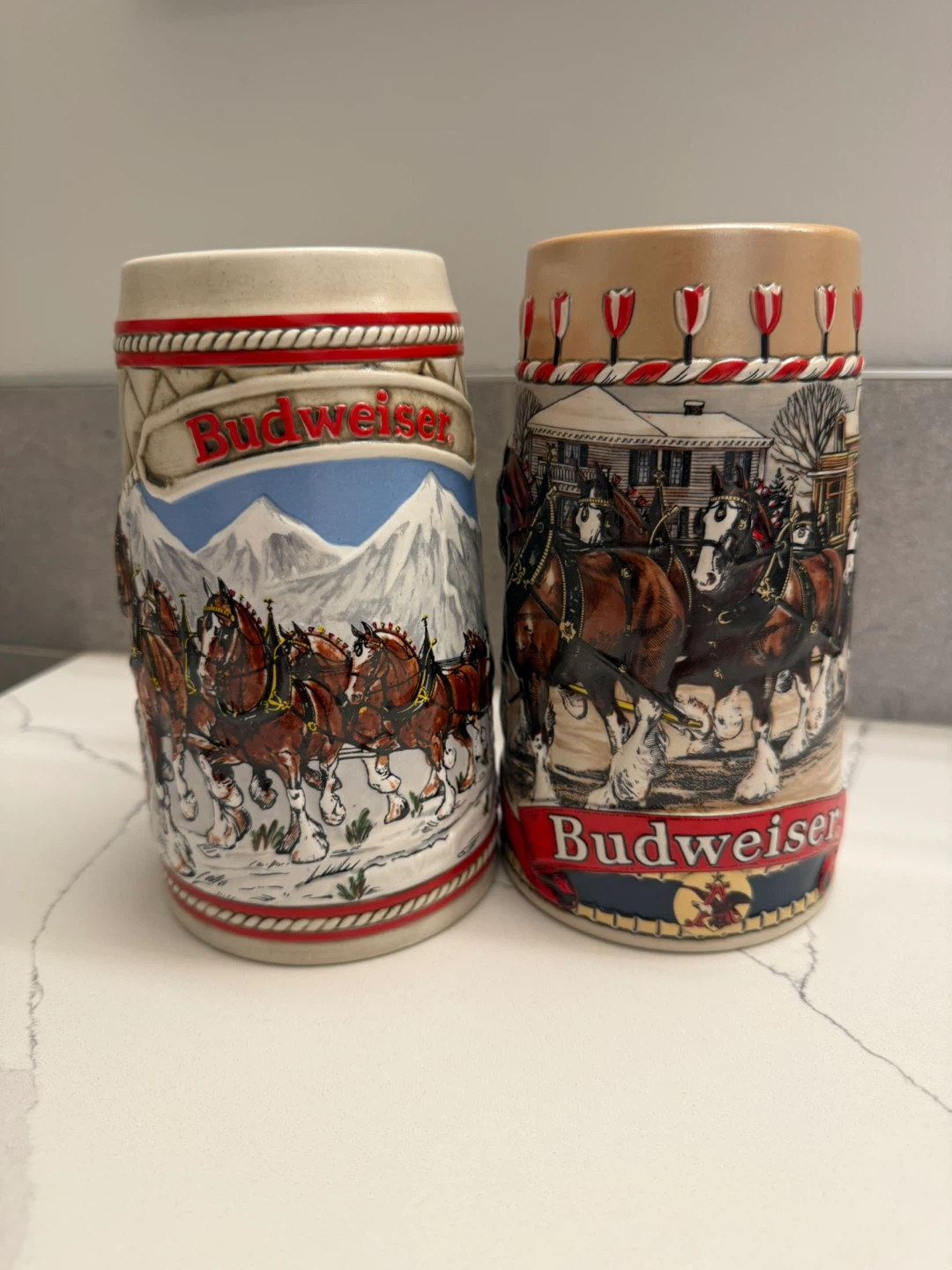 Vintage Budweiser Clydesdale Beer Steins – 1985
