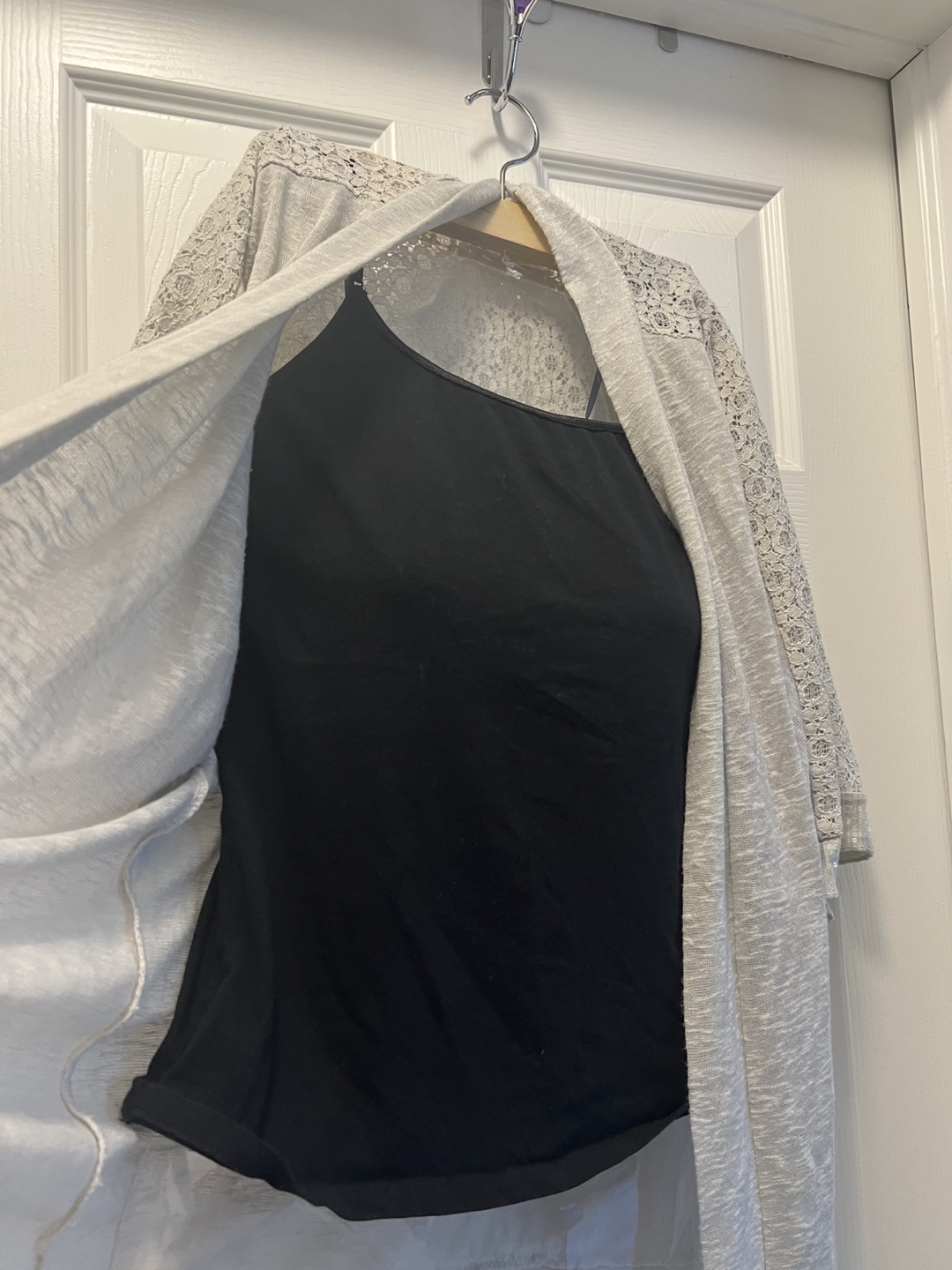 Light Grey Lace Sleeve Cardigan with tank top - photo 3