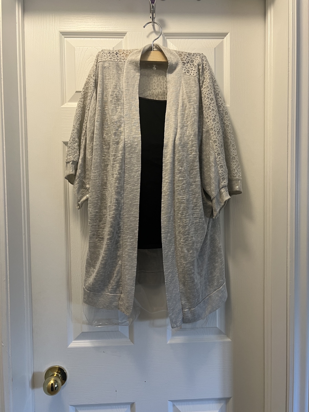 Light Grey Lace Sleeve Cardigan with tank top