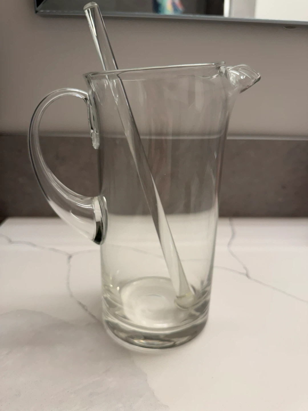 Vintage Style Clear Glass Pitcher with Glass Stirrer