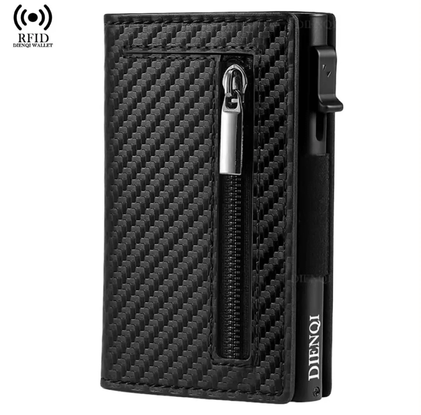 DIENQI RFID Blocking Carbon Fibre Wallet with Zipper Pocket