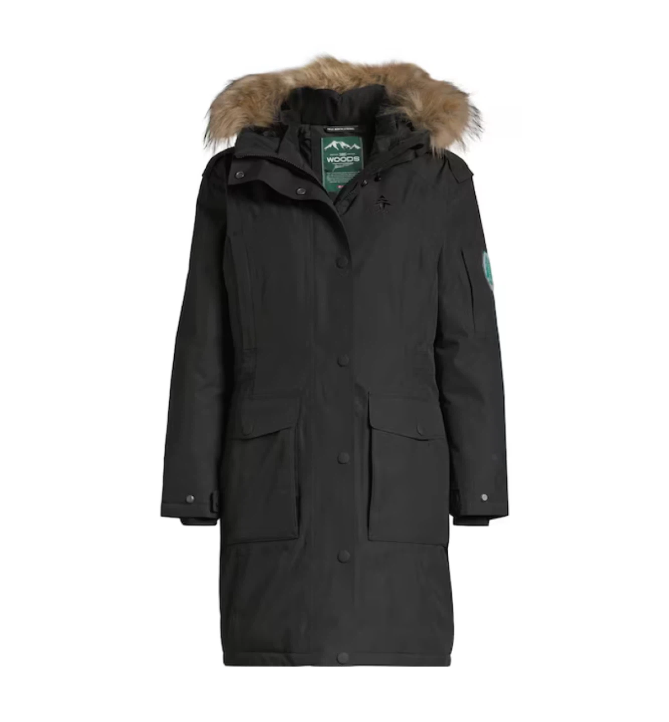 Woods Women's Black Parka / Winter Coat with Faux Fur Hood