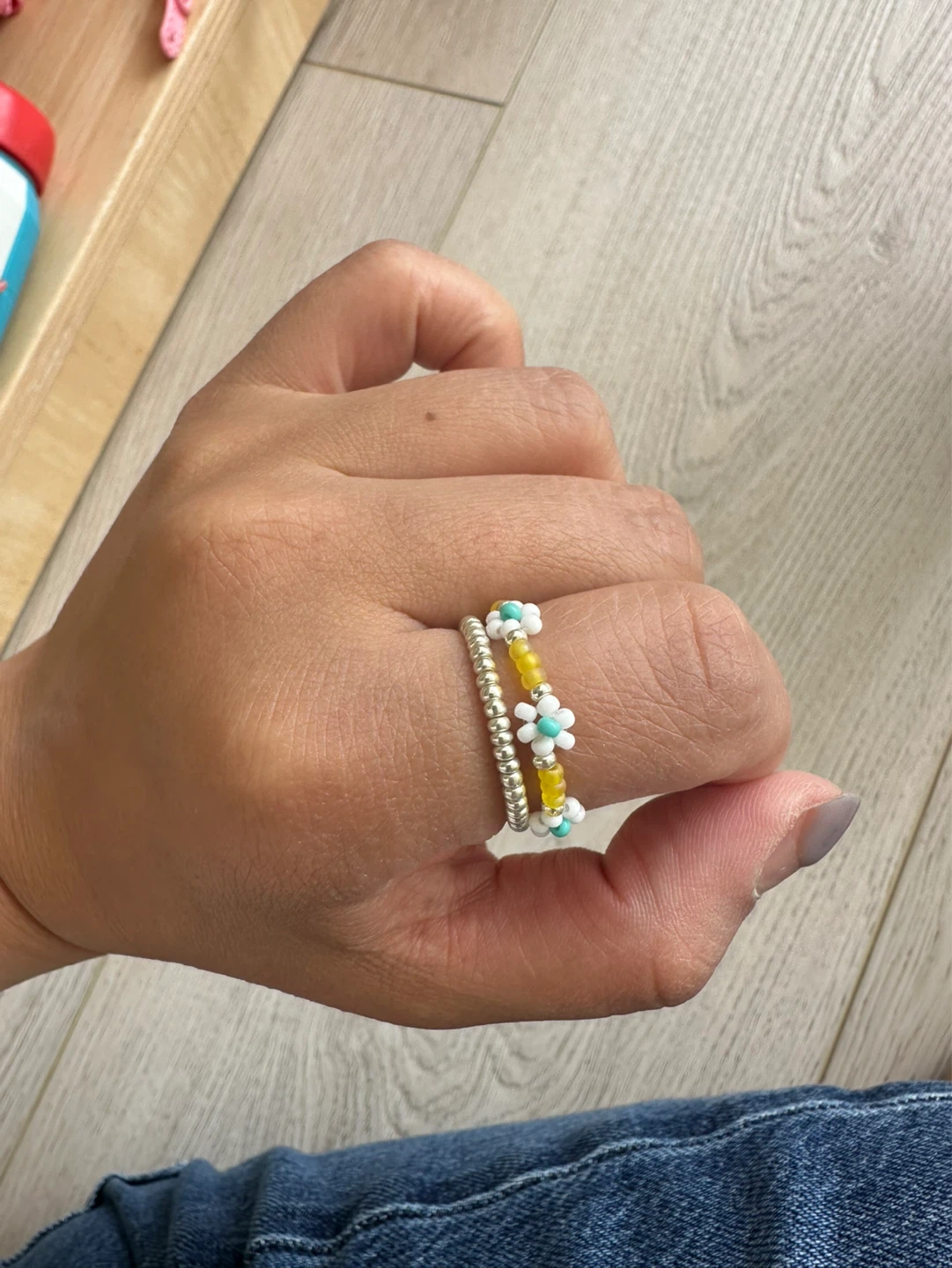 Beaded Flower Rings (Set of 2)