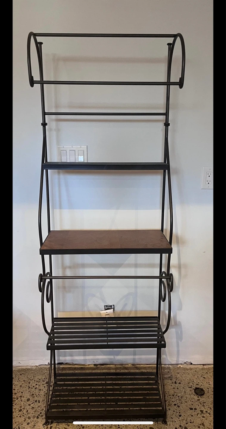 Black Metal Bakers Rack with Wood Shelves