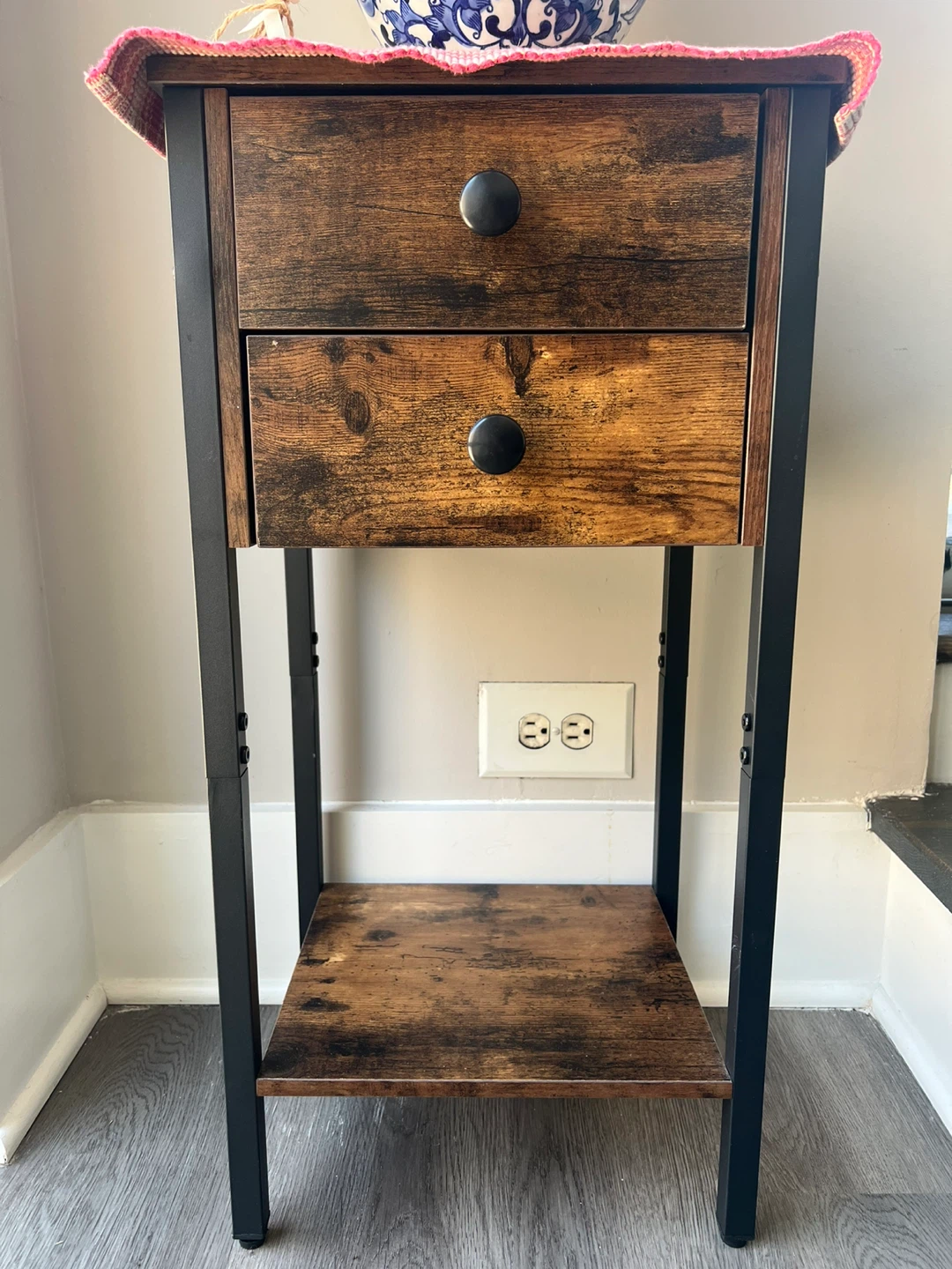 Industrial Style 2-Drawer Nightstand with Shelf