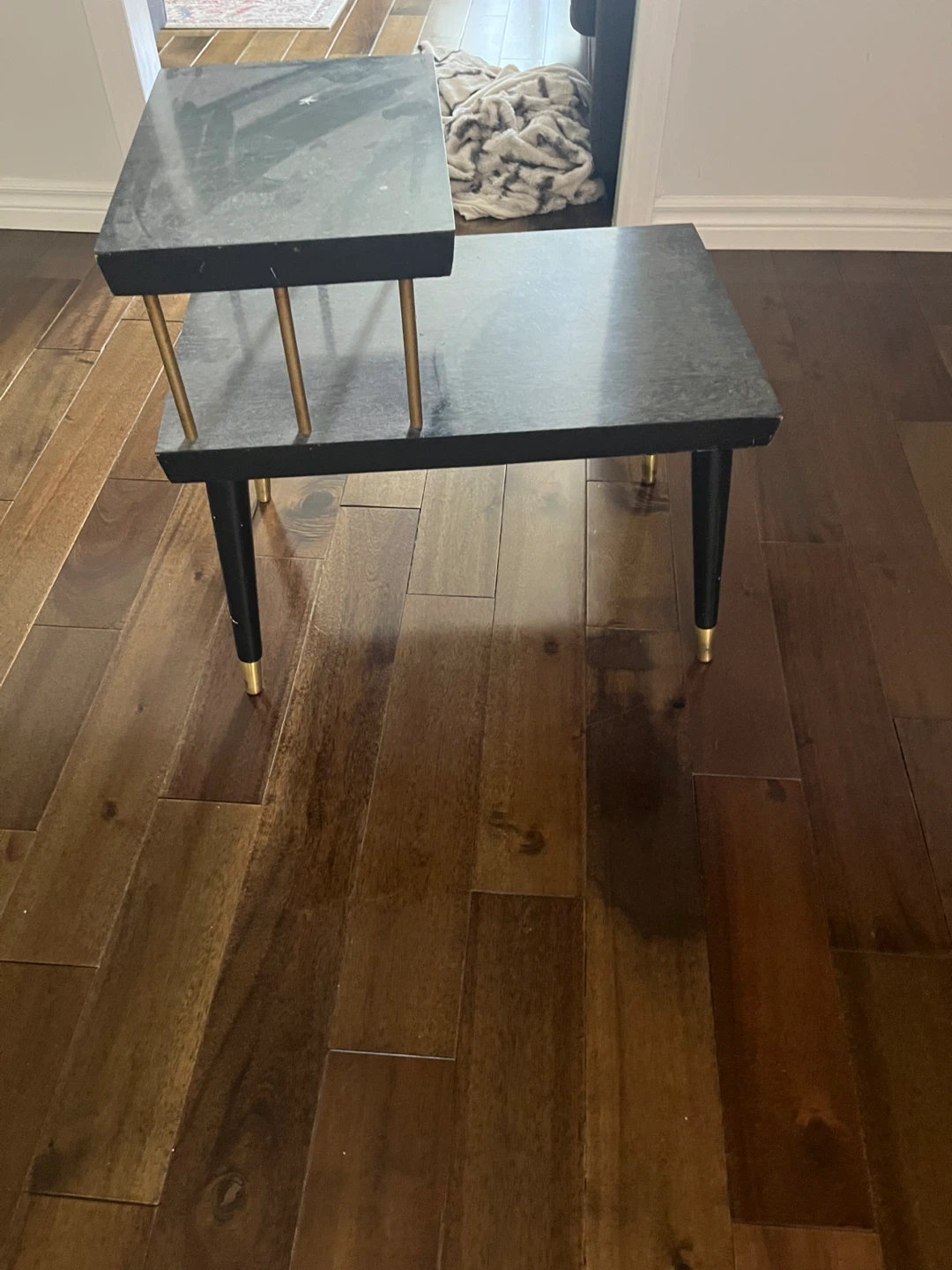 Small Black Two-Tier End Table with Gold Accents - photo 2