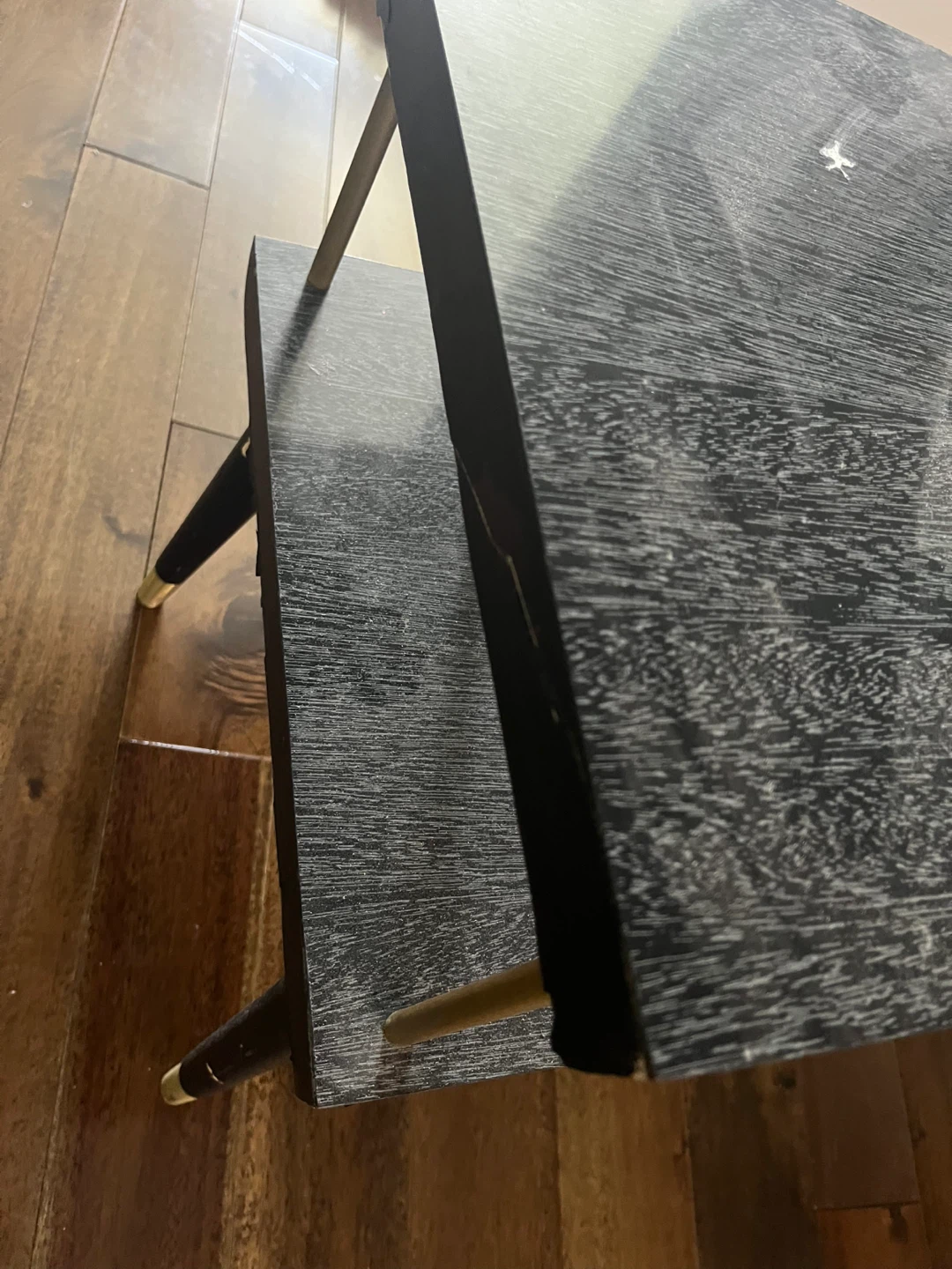 Small Black Two-Tier End Table with Gold Accents - photo 4