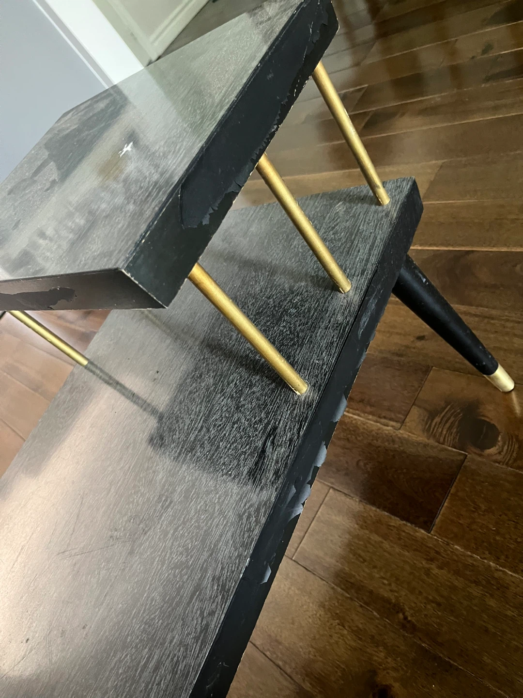 Small Black Two-Tier End Table with Gold Accents - photo 3