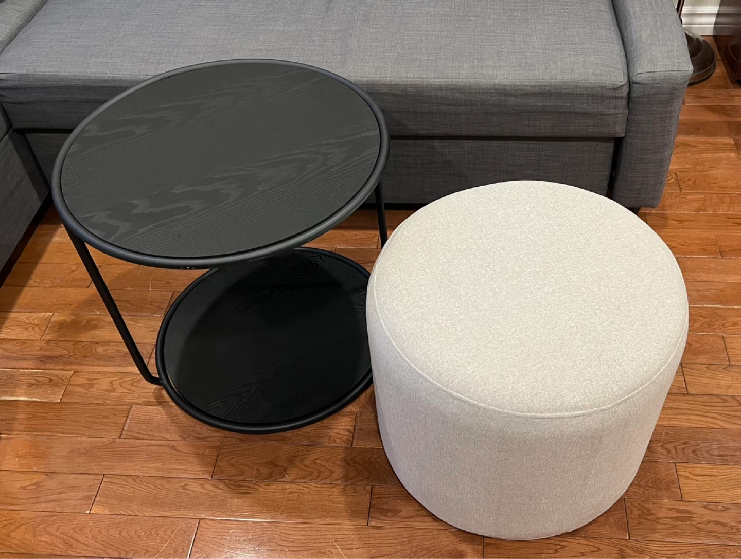 Black Round Side Table and ivory stool. - photo 2