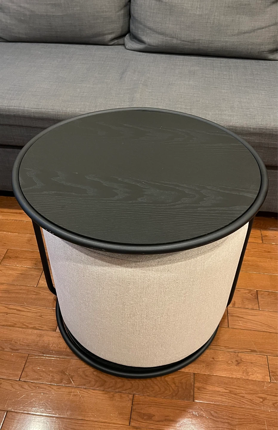 Black Round Side Table and ivory stool.