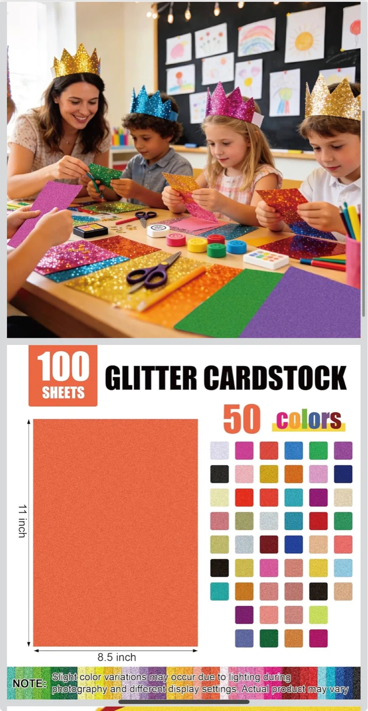 100 Sheets Glitter Cardstock Paper - 50 Colors, 8.5x11 Inch - photo 2