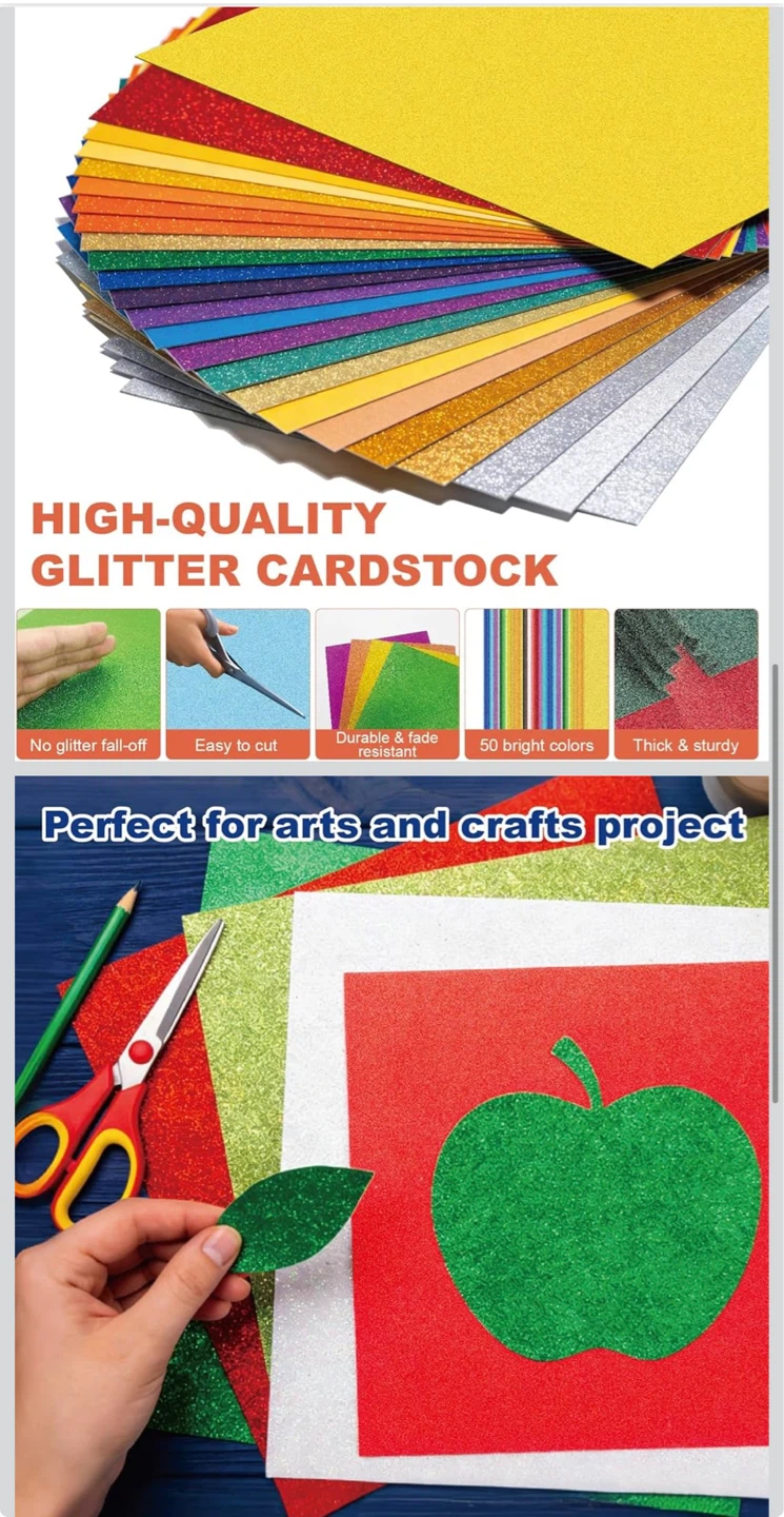 100 Sheets Glitter Cardstock Paper - 50 Colors, 8.5x11 Inch - photo 3