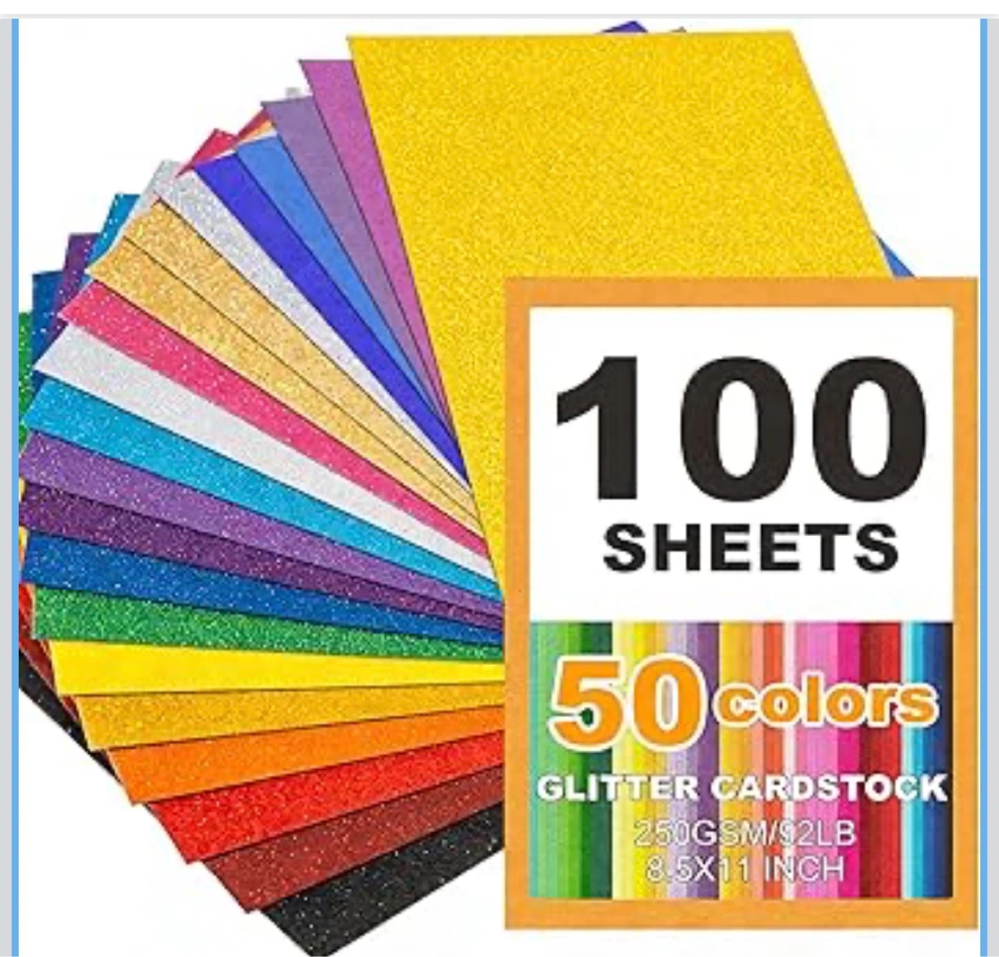 100 Sheets Glitter Cardstock Paper - 50 Colors, 8.5x11 Inch