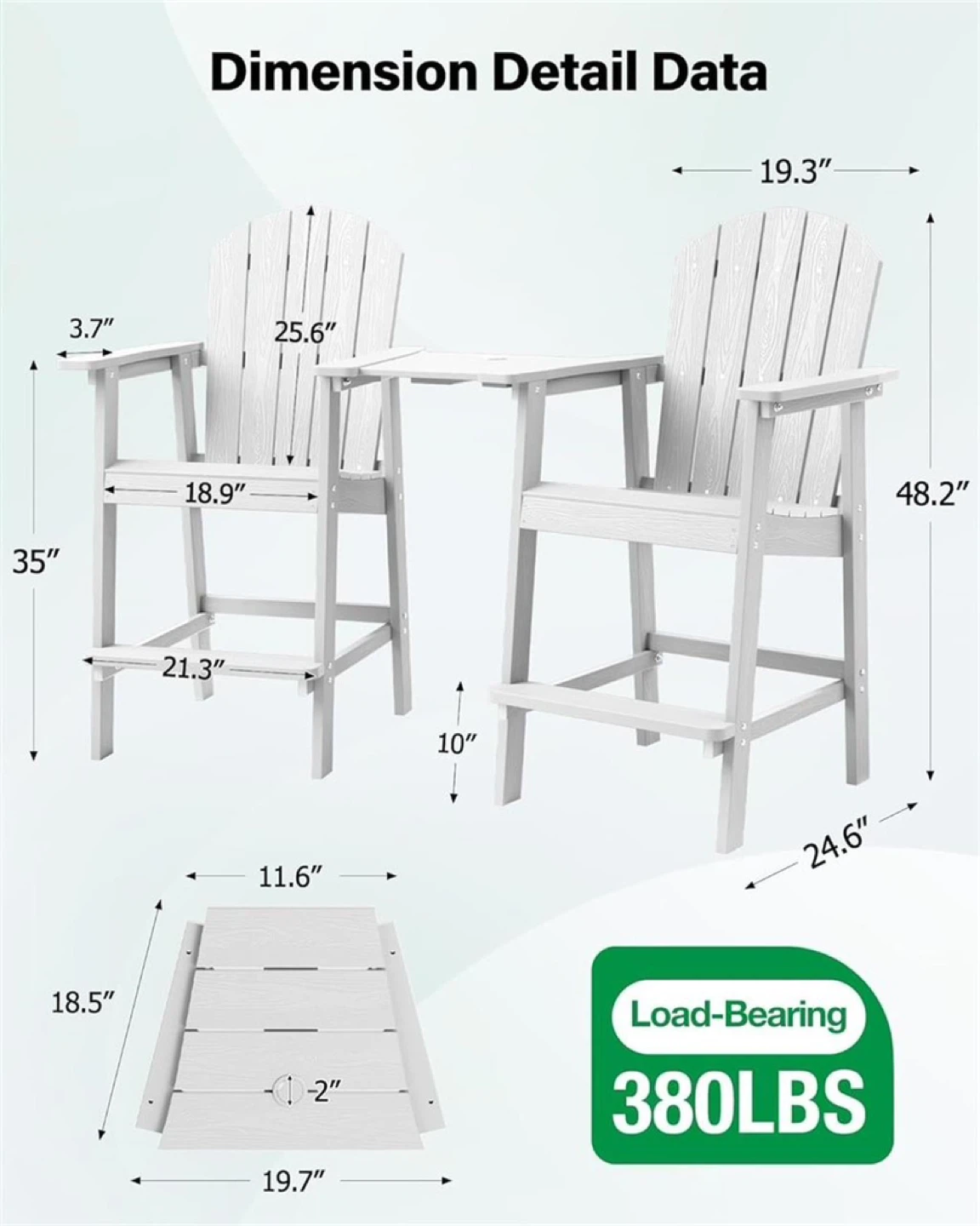 YEFU white  Tall Adirondack Chair Set of 2, Balcony Chair