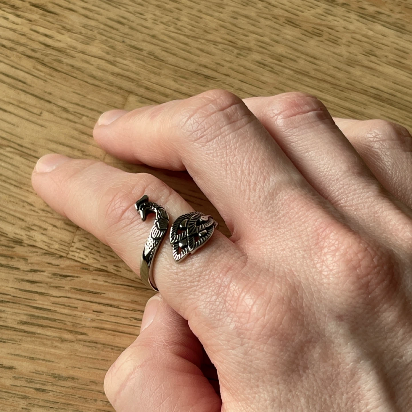 Peacock stainless steel open ring (size 8) - photo 3