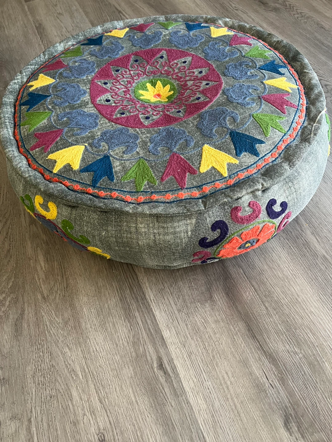 Embroidered Round Floor Pouf