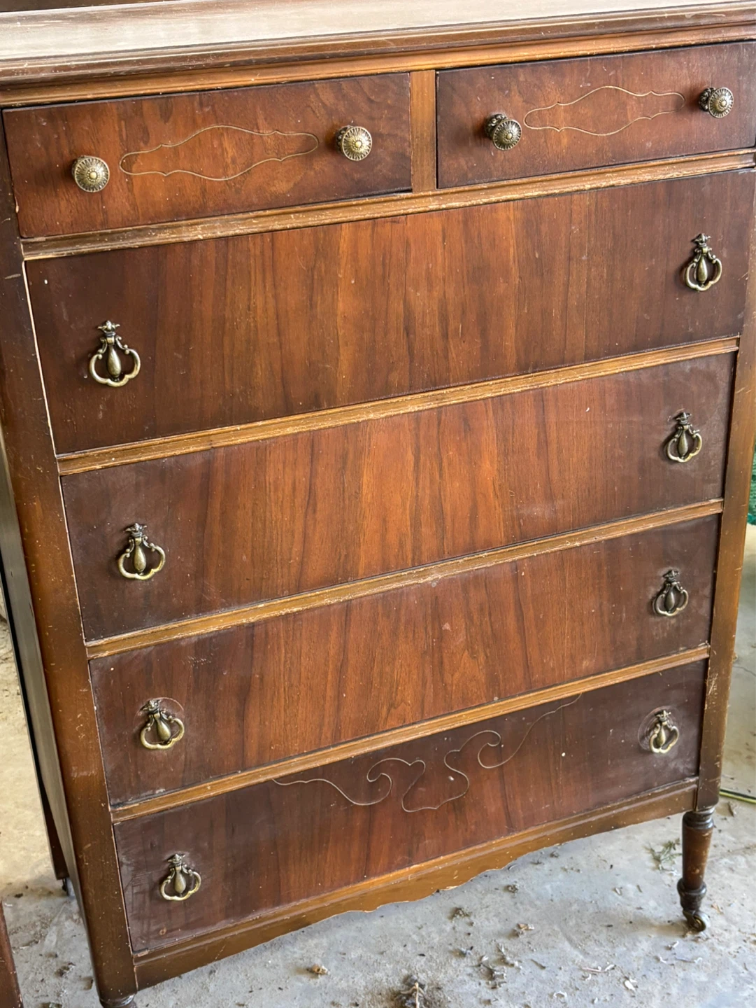 1920’s Era Walnut Dresser & Tall Dresser w/ Mirror For Sale - photo 4