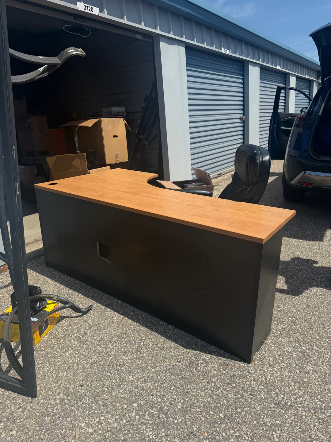 L-Shaped Office Desk with Black Base and Wood Top - photo 4