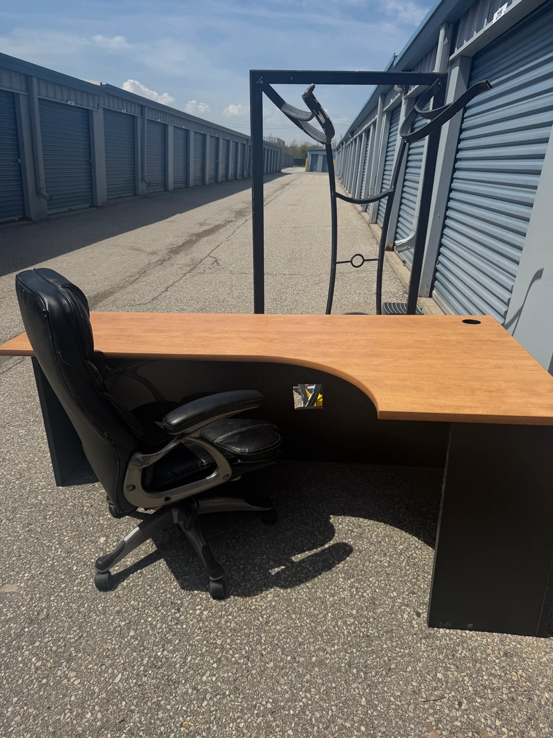 L-Shaped Office Desk with Black Base and Wood Top