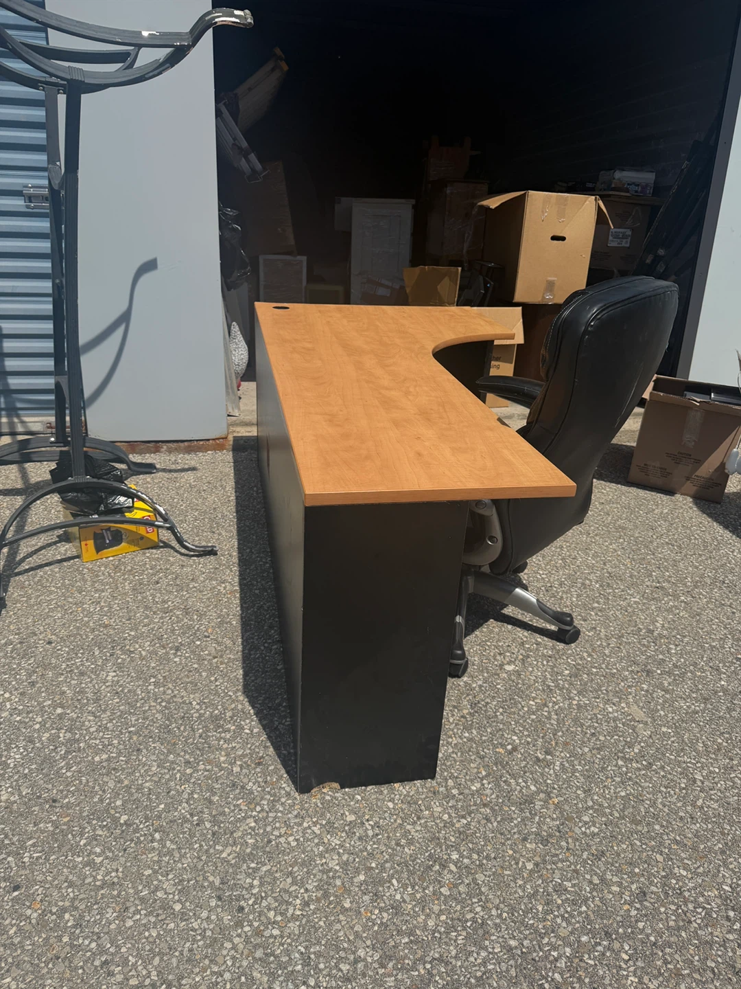 L-Shaped Office Desk with Black Base and Wood Top - photo 5