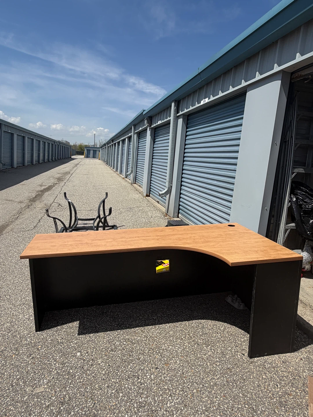 L-Shaped Office Desk with Black Base and Wood Top - photo 2