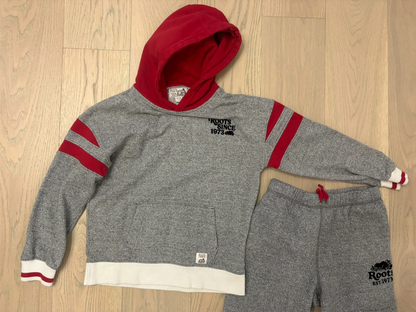 Kids Roots Cabin Grey Hoodie and Pants Set - size 11/12 - photo 4