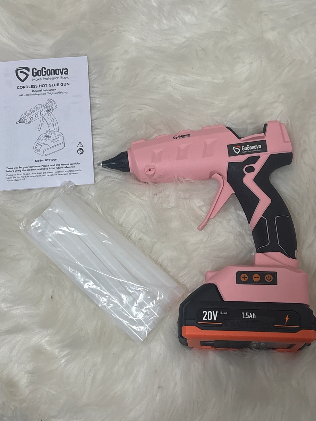 GoGonova Cordless Hot Glue Gun Pink 20V Lithium-ion
