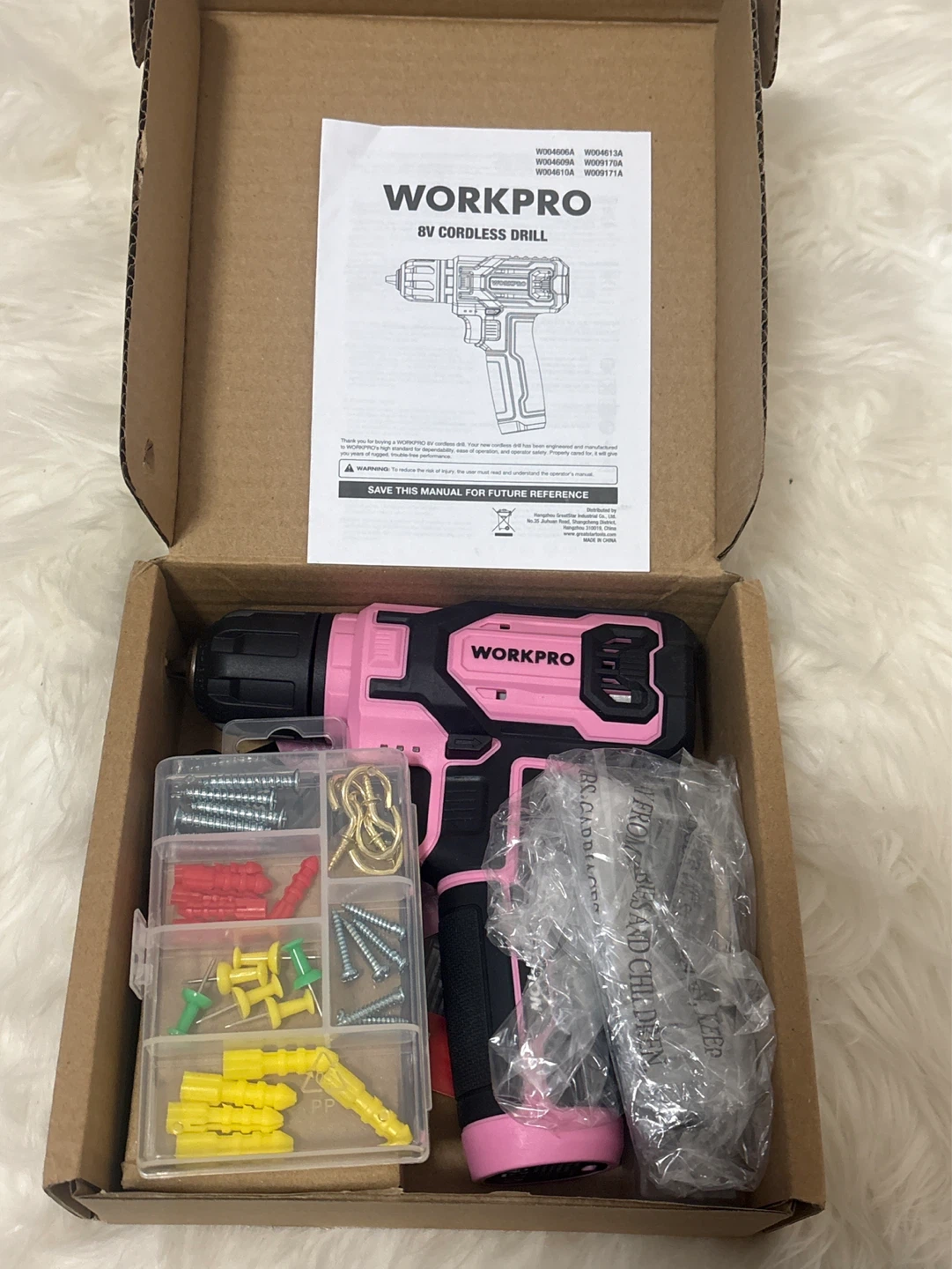 WORKPRO 8V Cordless Drill Set (Pink)