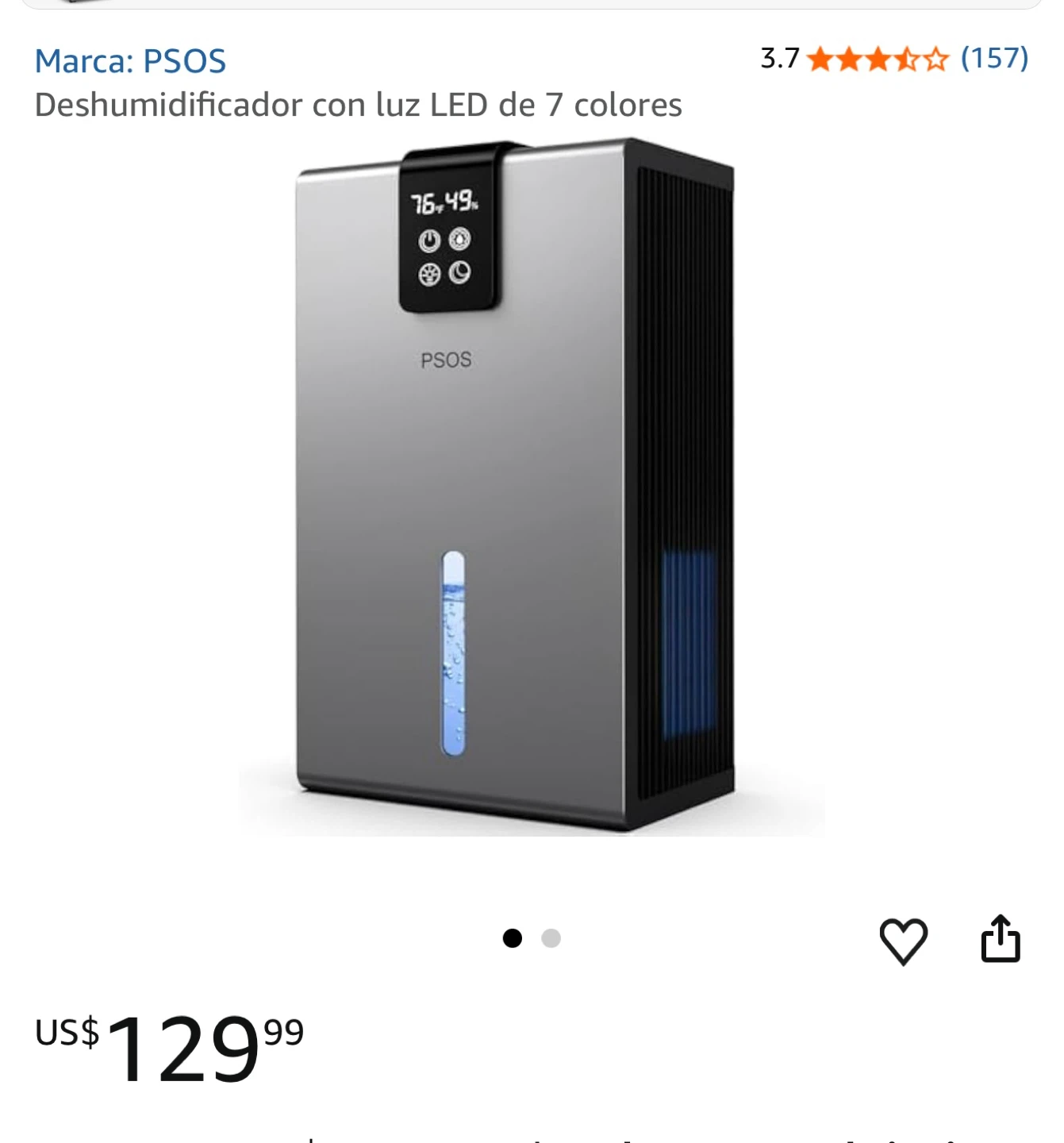 PSOS Dehumidifier with 7-Color LED Light