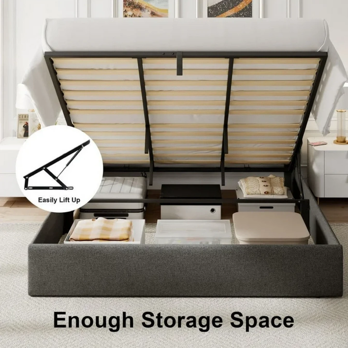 iPormis King Size Bed Frame with Lift Up Storage - photo 4