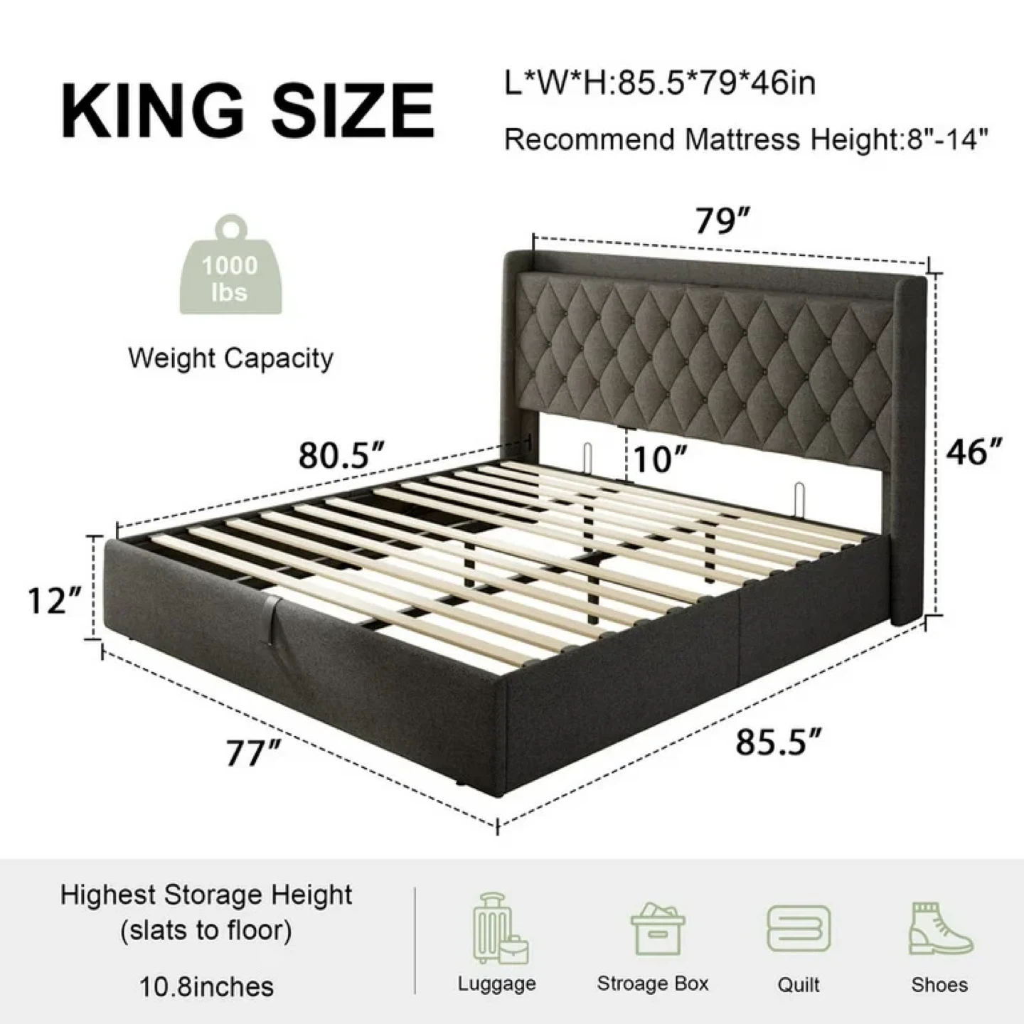 iPormis King Size Bed Frame with Lift Up Storage - photo 2