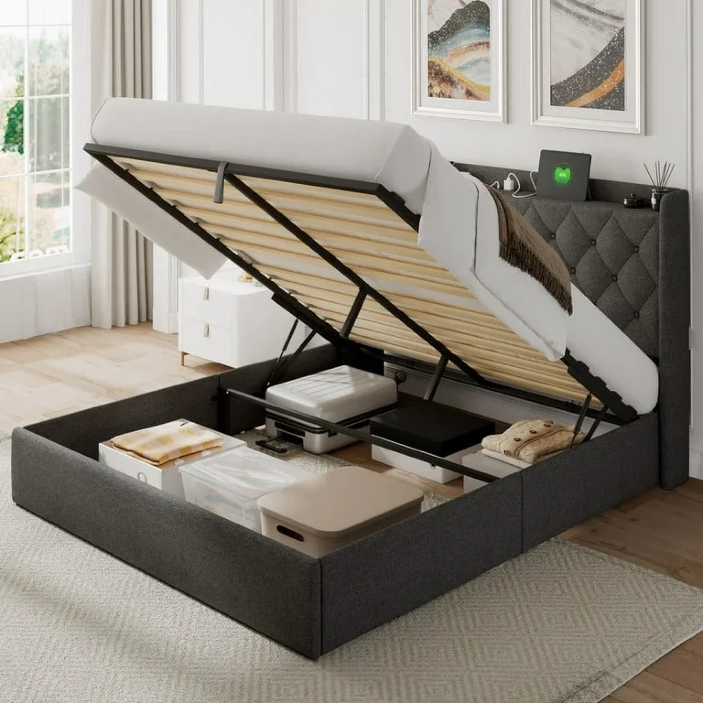 iPormis King Size Bed Frame with Lift Up Storage