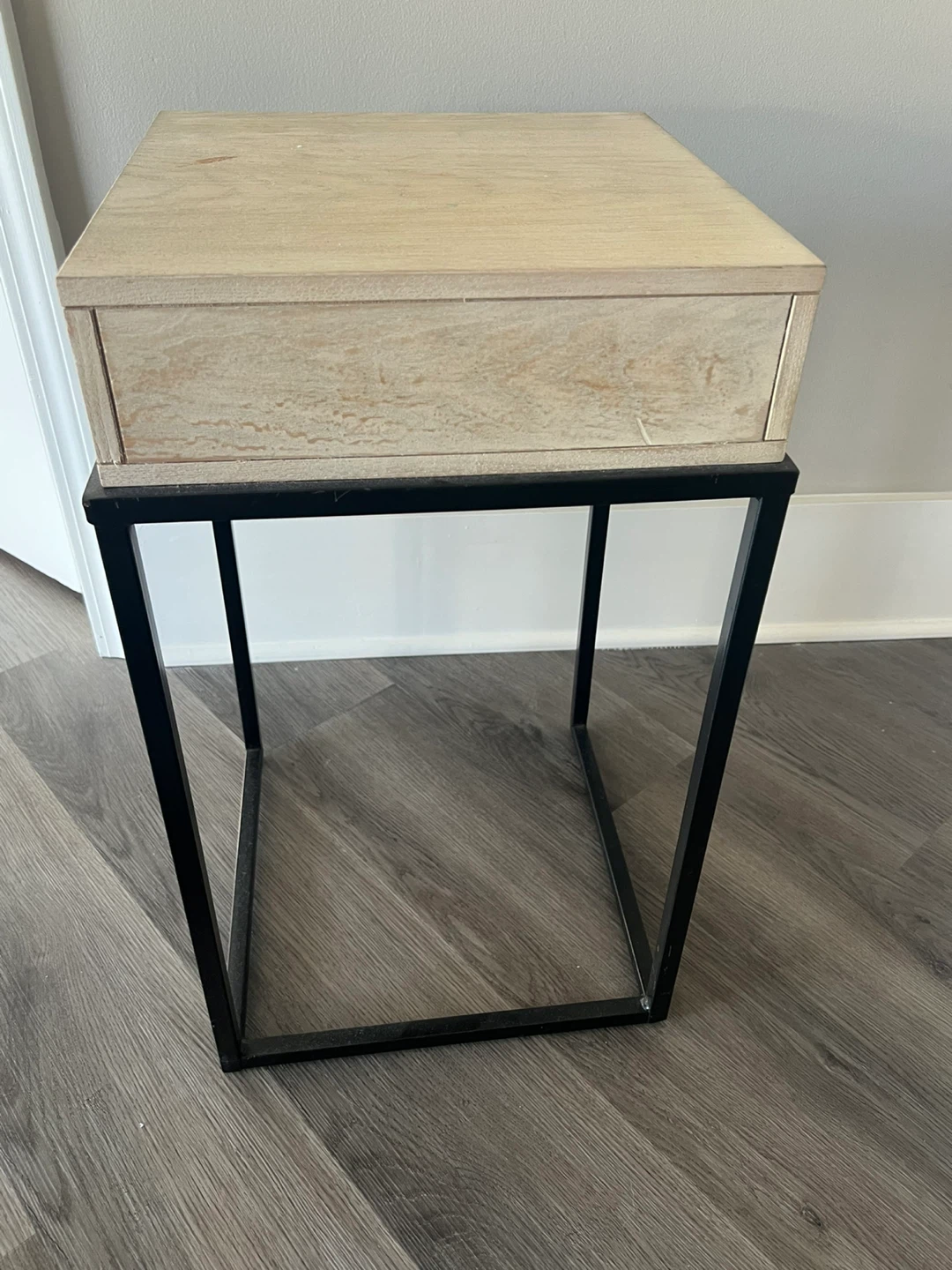 Wood Top Side Table with Black Metal Frame