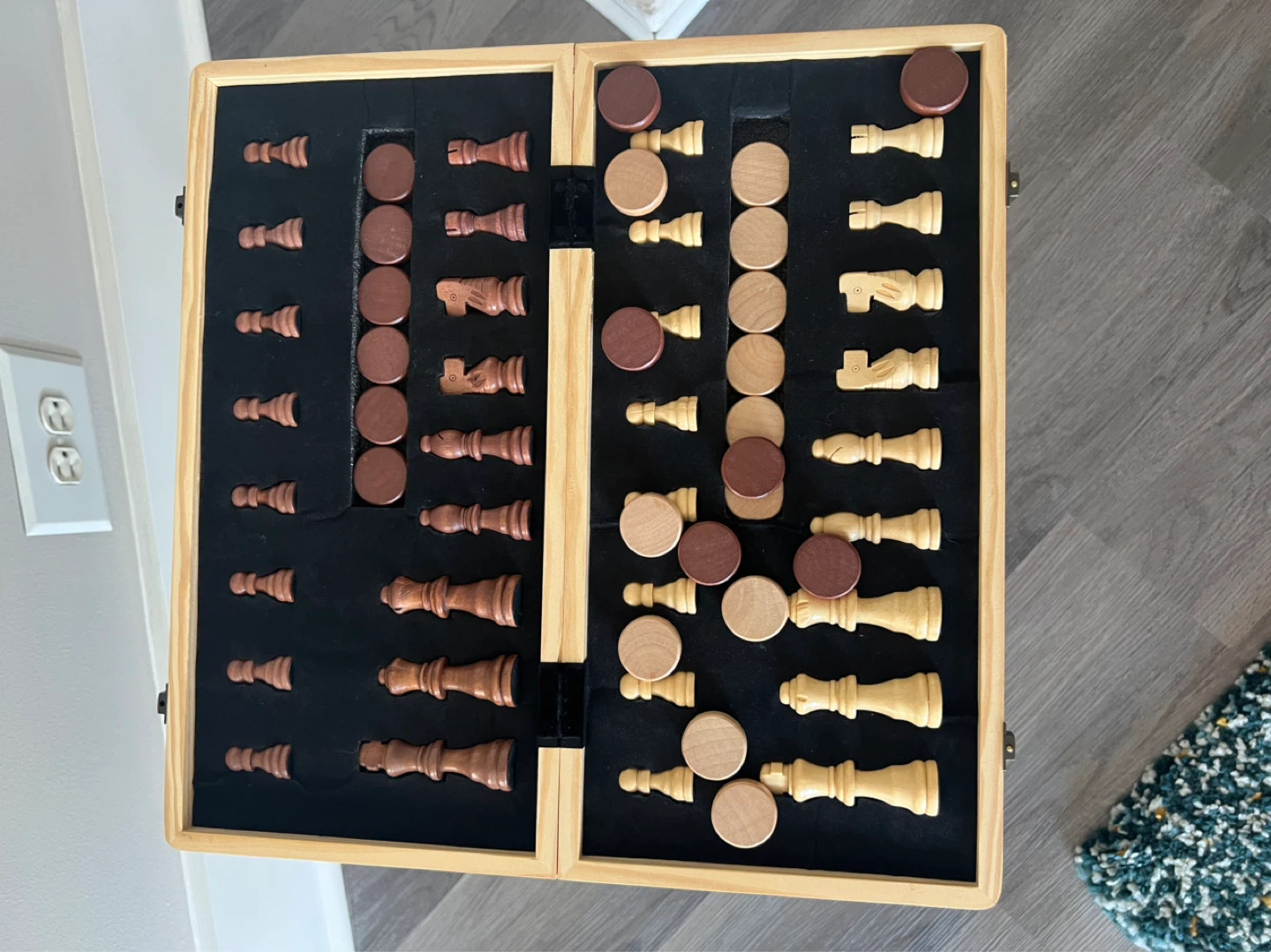 Wooden Chess and Checkers Board Game Set