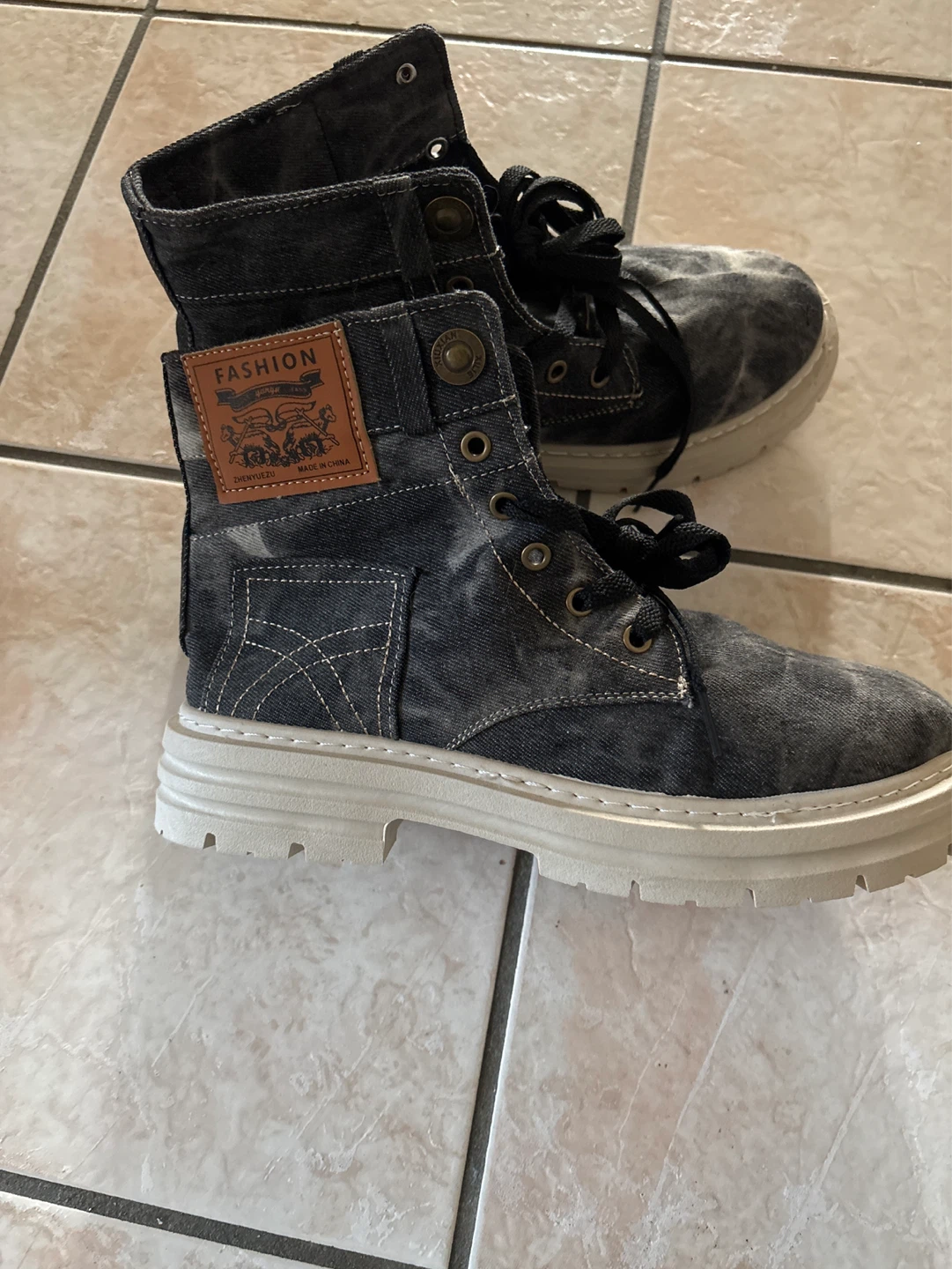 Fashion Denim Combat Boots