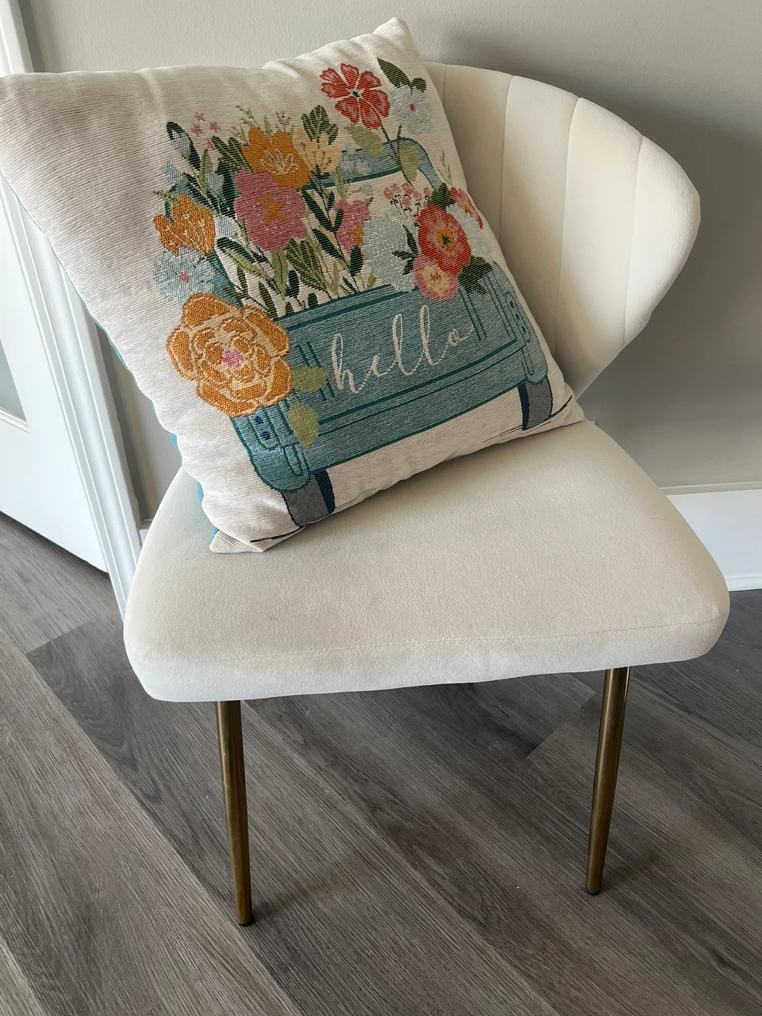 White chair with Decorative Throw Pillow