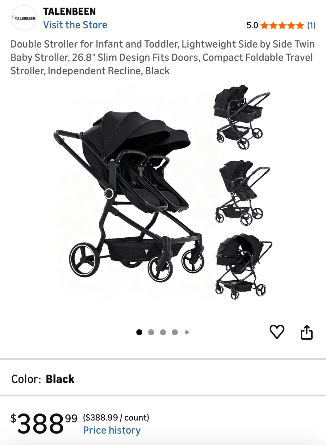TALENBEEN Double Stroller for Infant and Toddler - Black