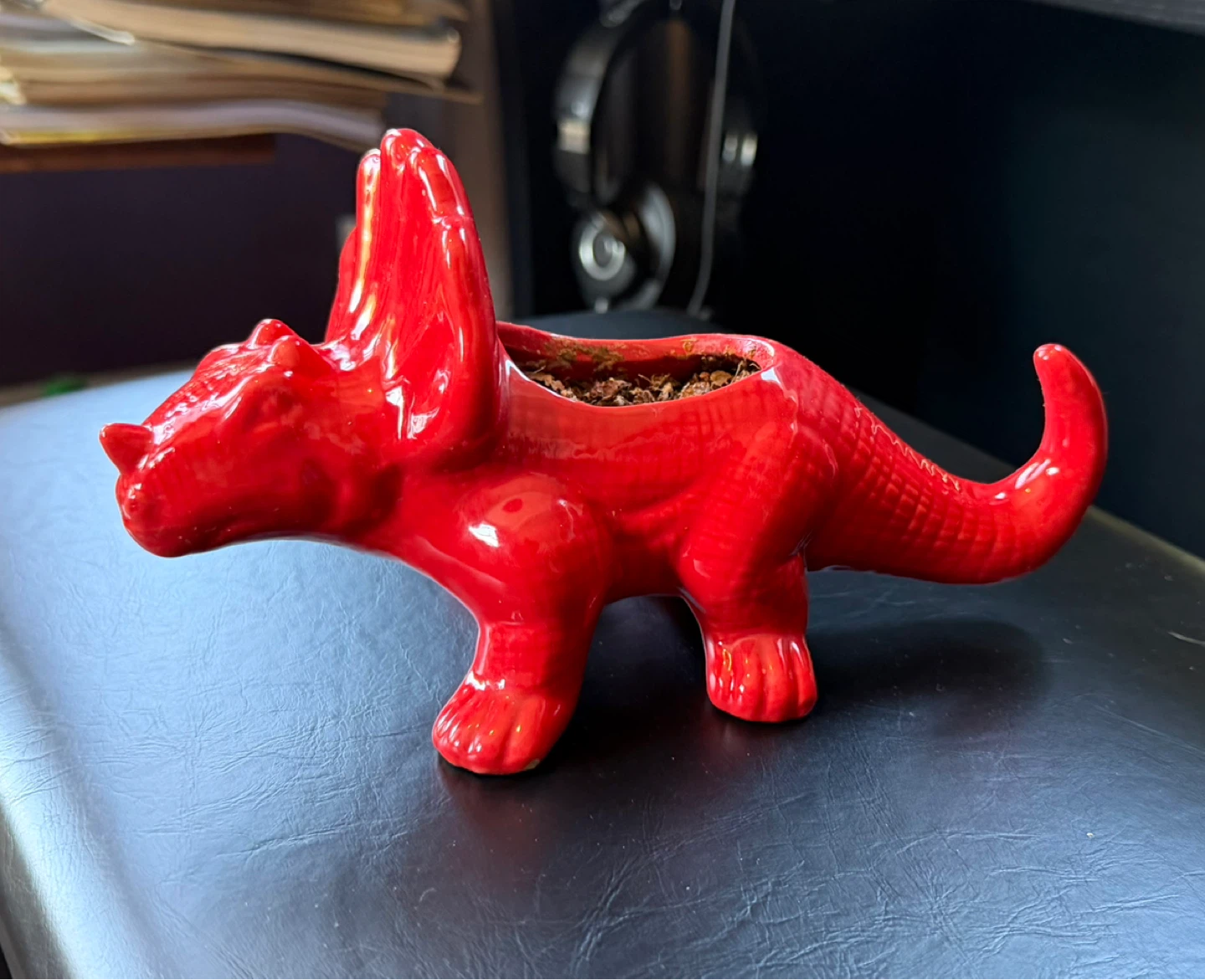 Red Ceramic Triceratops Planter