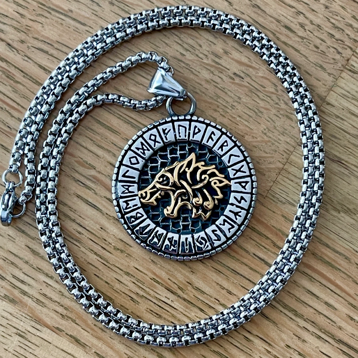 Viking wolf & runes stainless steel necklace - photo 3