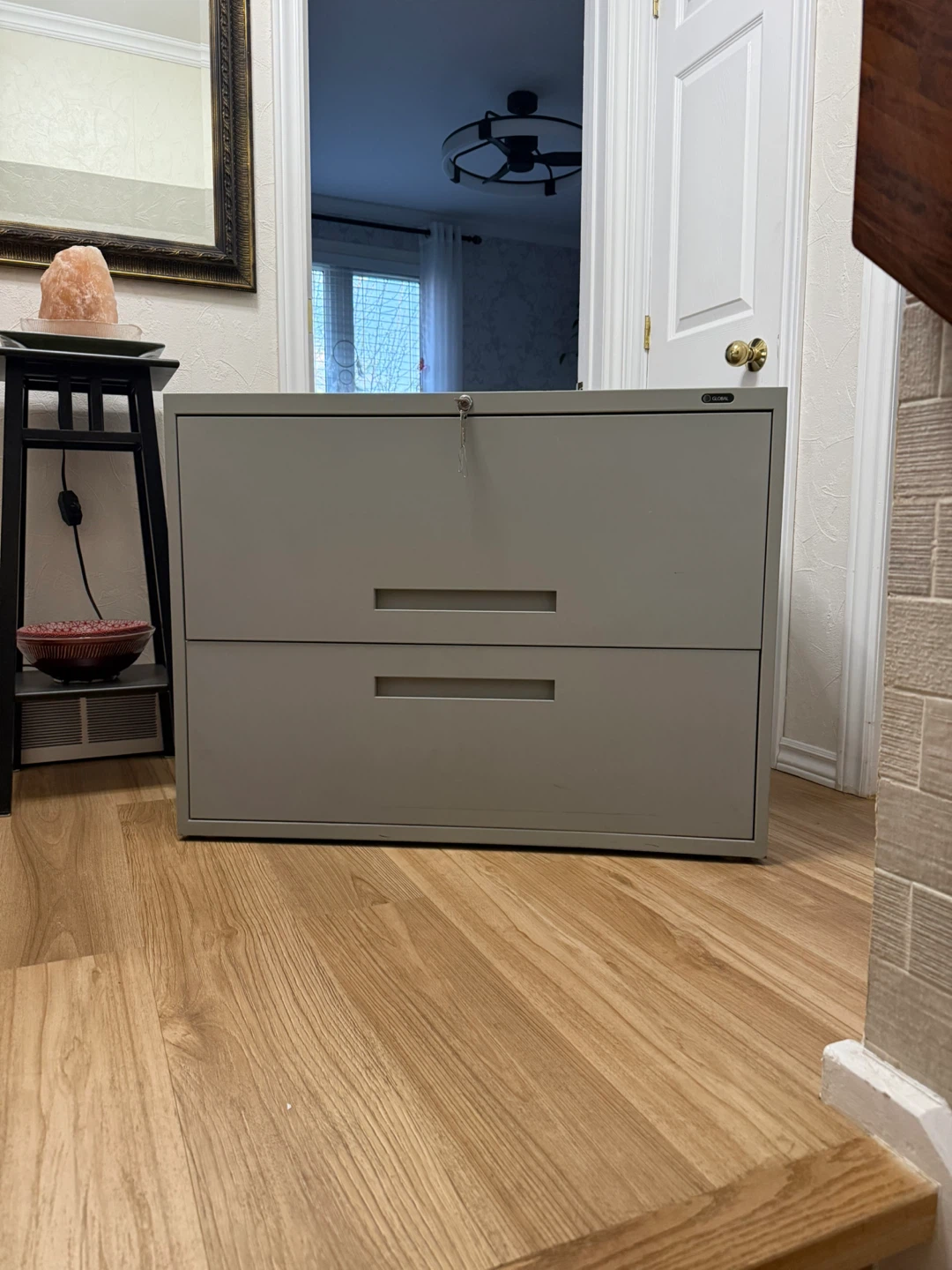 Grey 2-Drawer Metal Filing Cabinet with keys