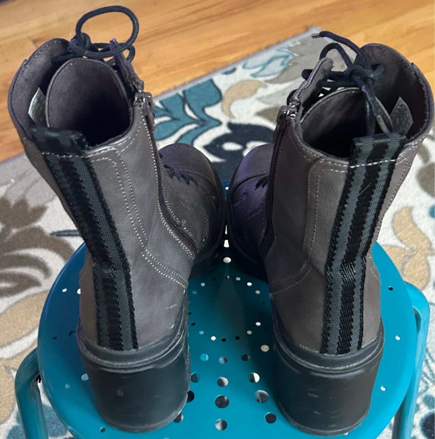 Women's Grey Lace-Up Chunky Heel Combat Boots - photo 4