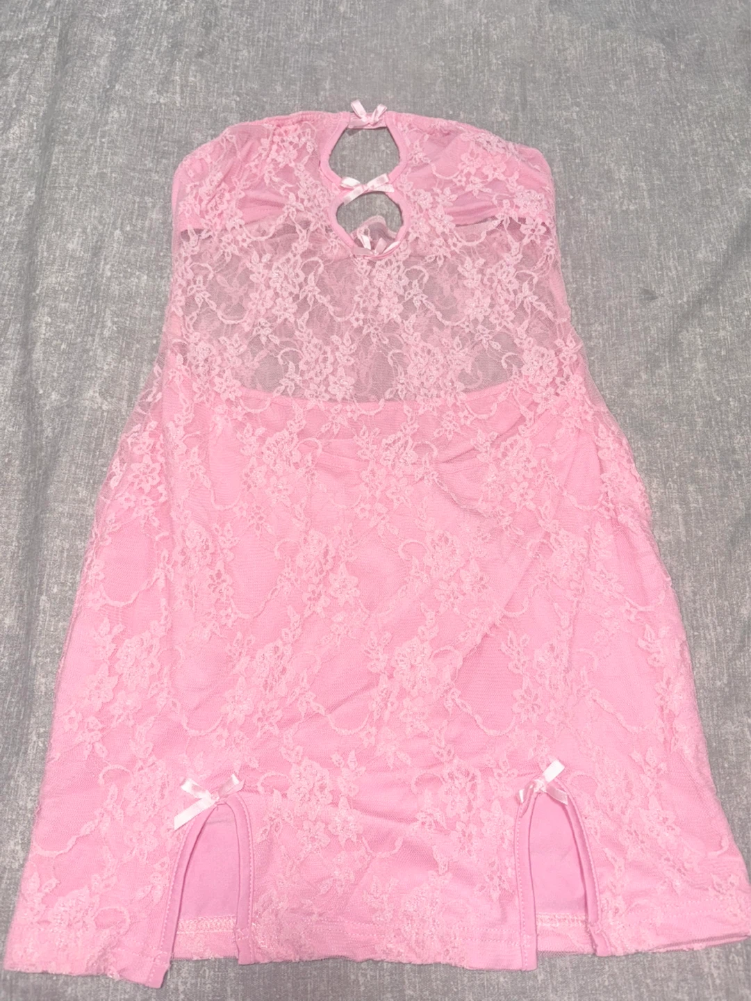Pink lace chemise with cutouts