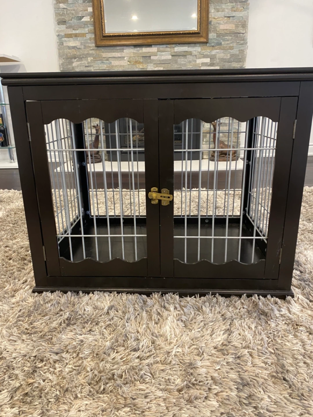 Dark Brown Wooden Dog Crate with Double Doors - photo 3