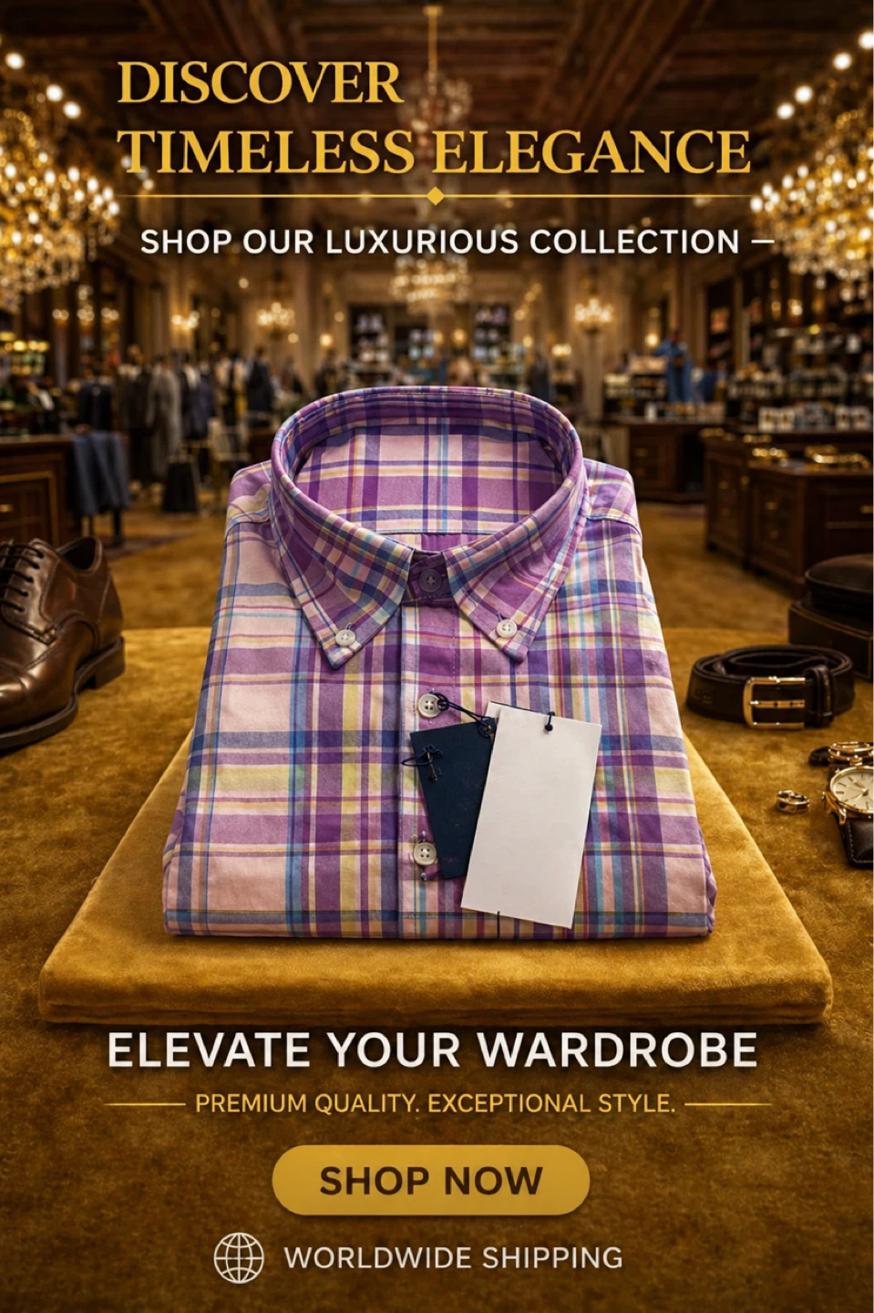 Men's Luxury Dress Shirt - Orange Plaid - Size L - photo 3