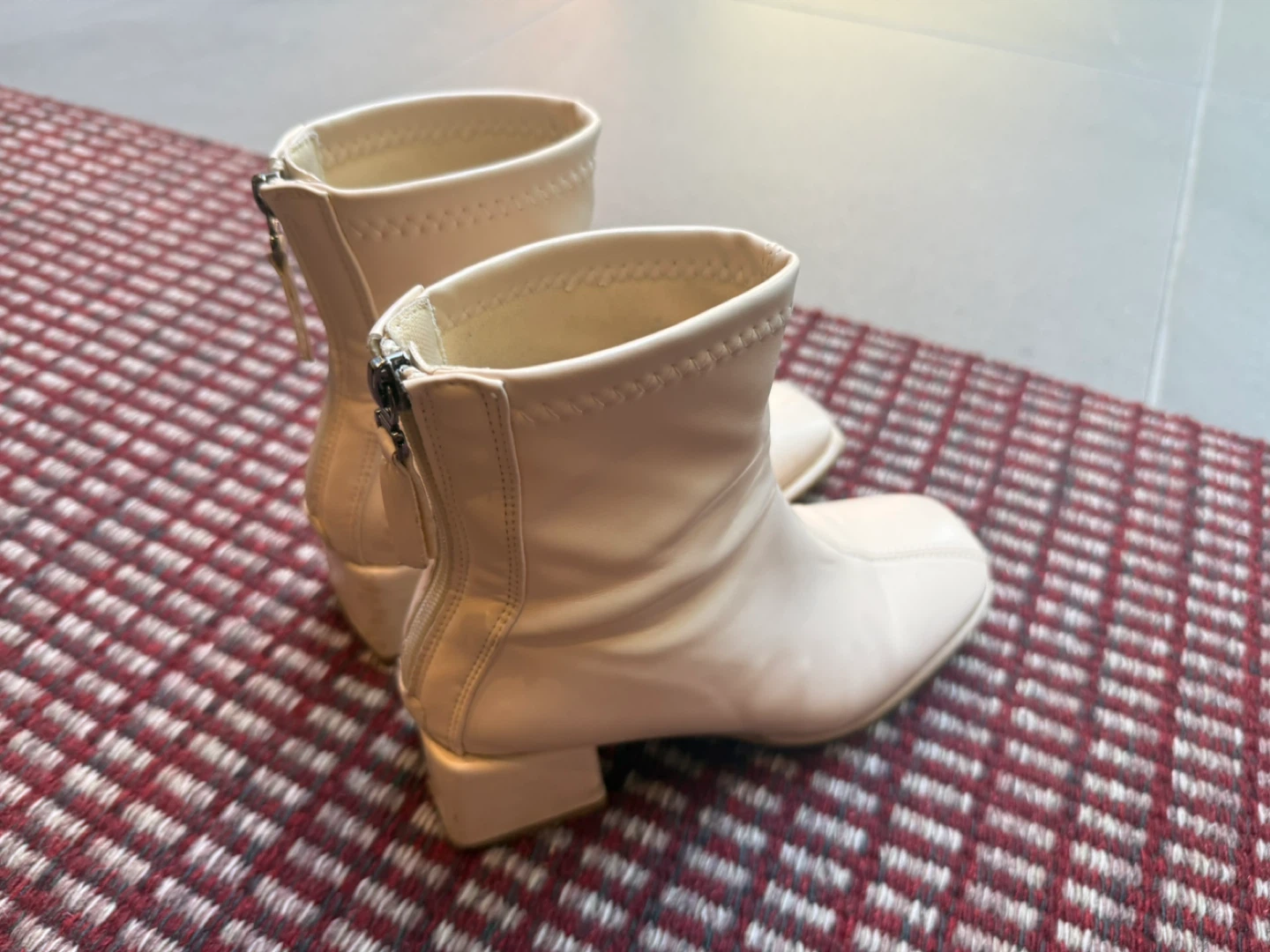 Cream Ankle Boots with Zipper - Size 7