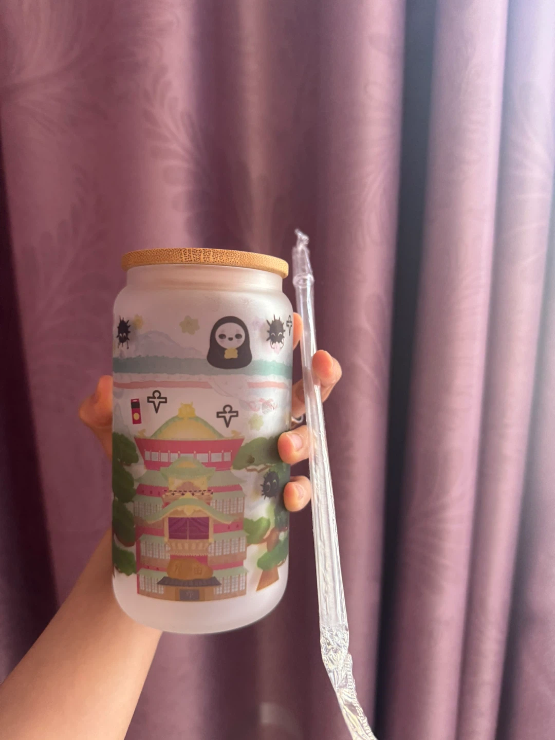 Frosted Glass Tumbler with Spirited Away Design