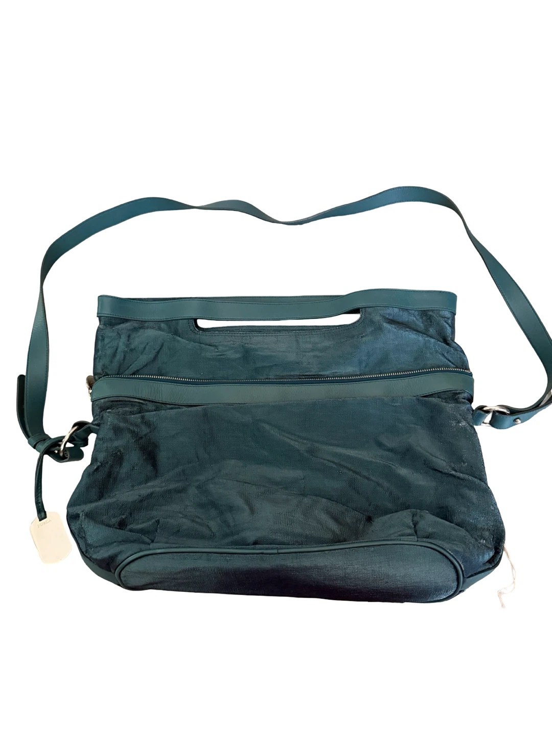 Furla Teal Metallic Leather Shoulder 2 way Tote Bag - photo 2