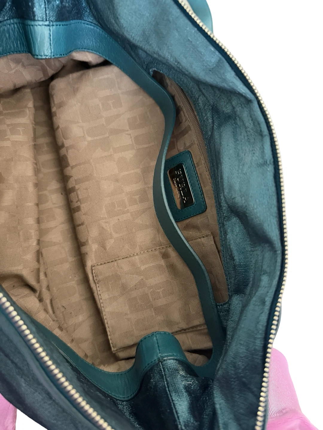 Furla Teal Metallic Leather Shoulder 2 way Tote Bag - photo 3
