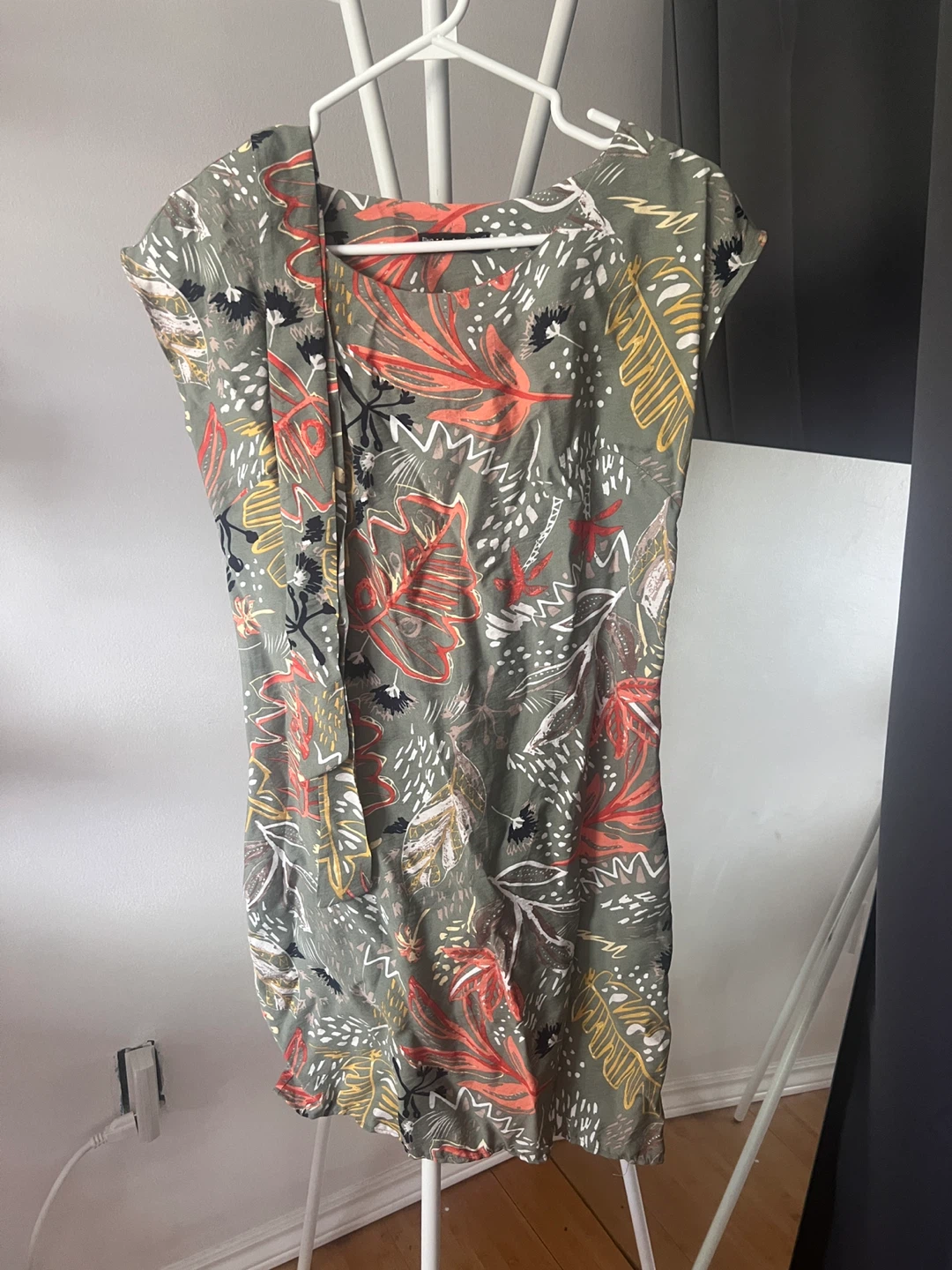 Green Leaf Print Dress brand LHOSTE